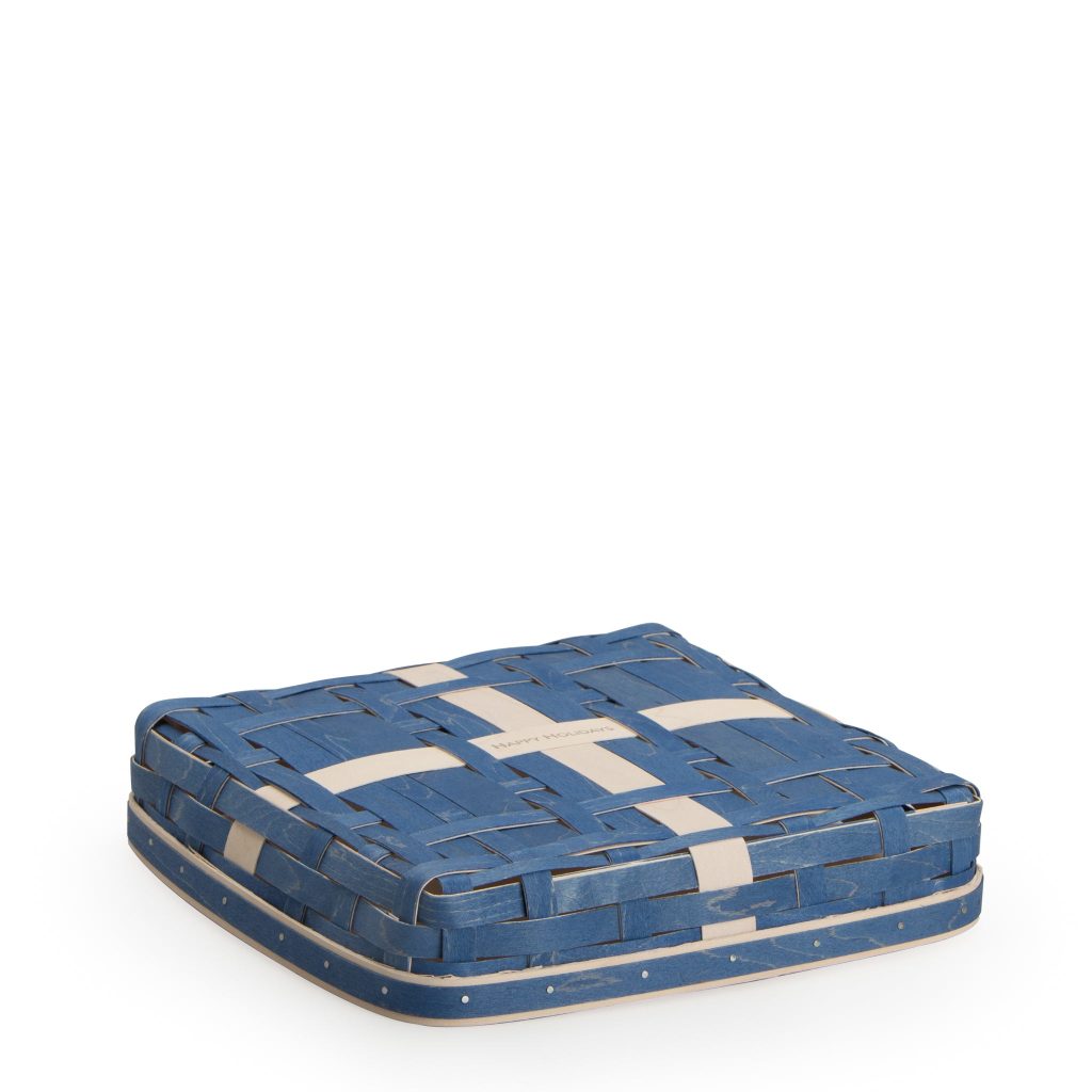 Holiday Present Basket Woven Lid - Blue & White