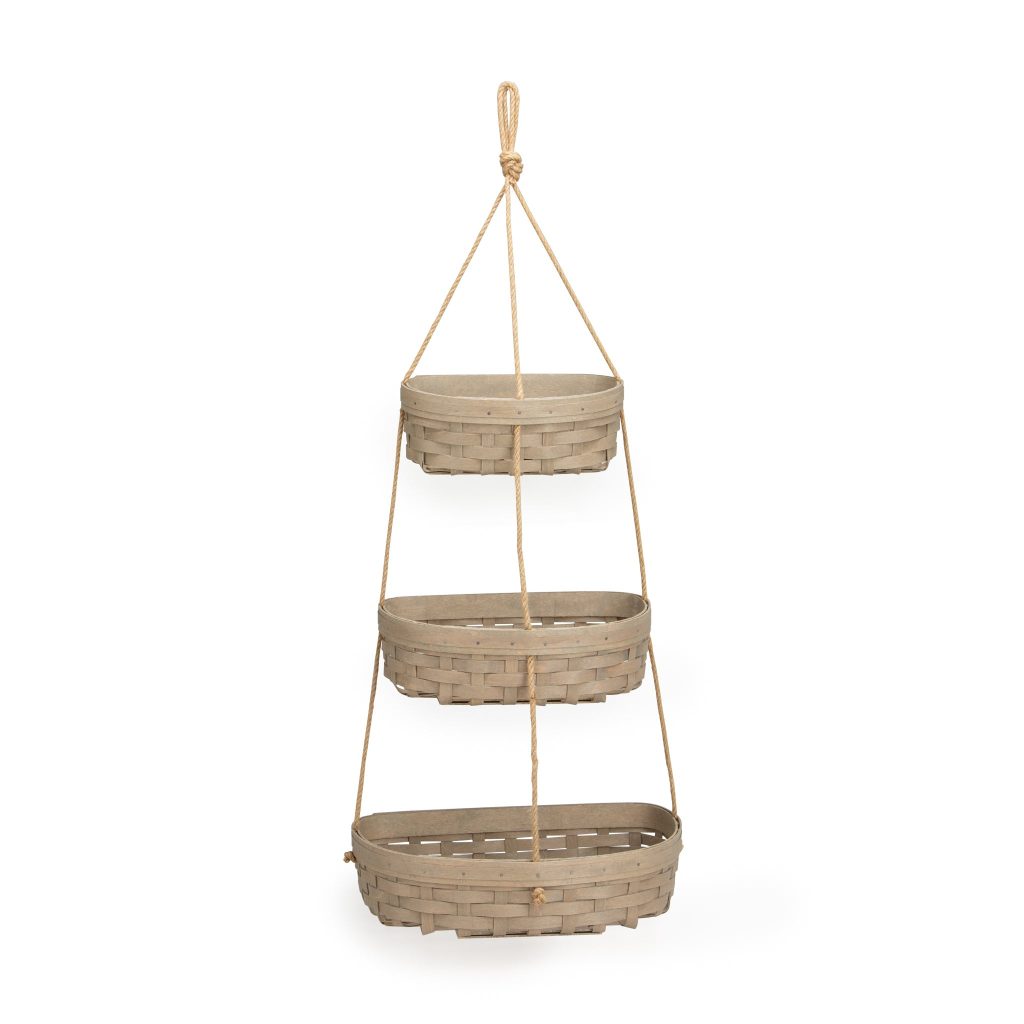 Hanging Three Tier Basket with Protectors - Pale Grey