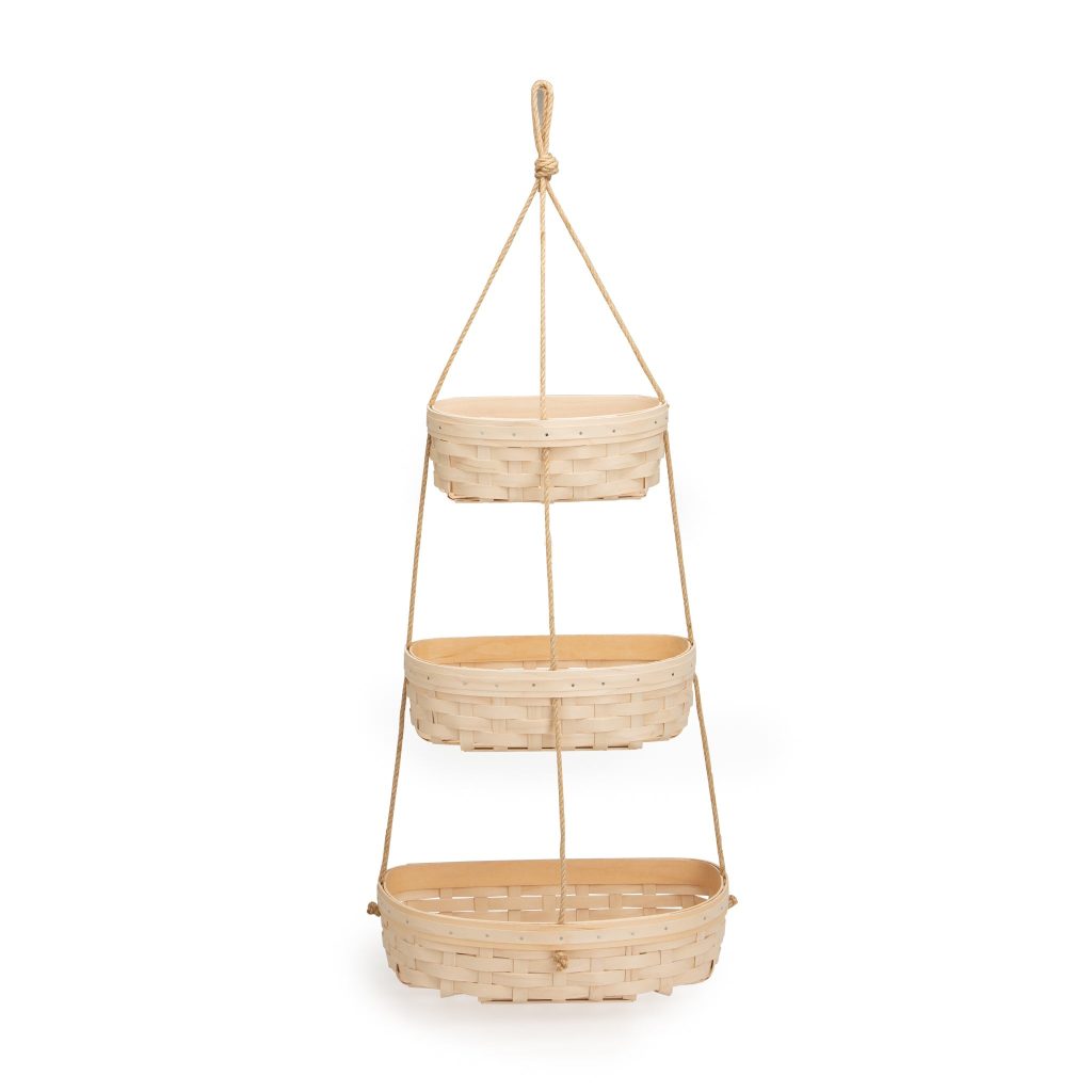 Hanging Three Tier Basket with Protectors - Whitewashed