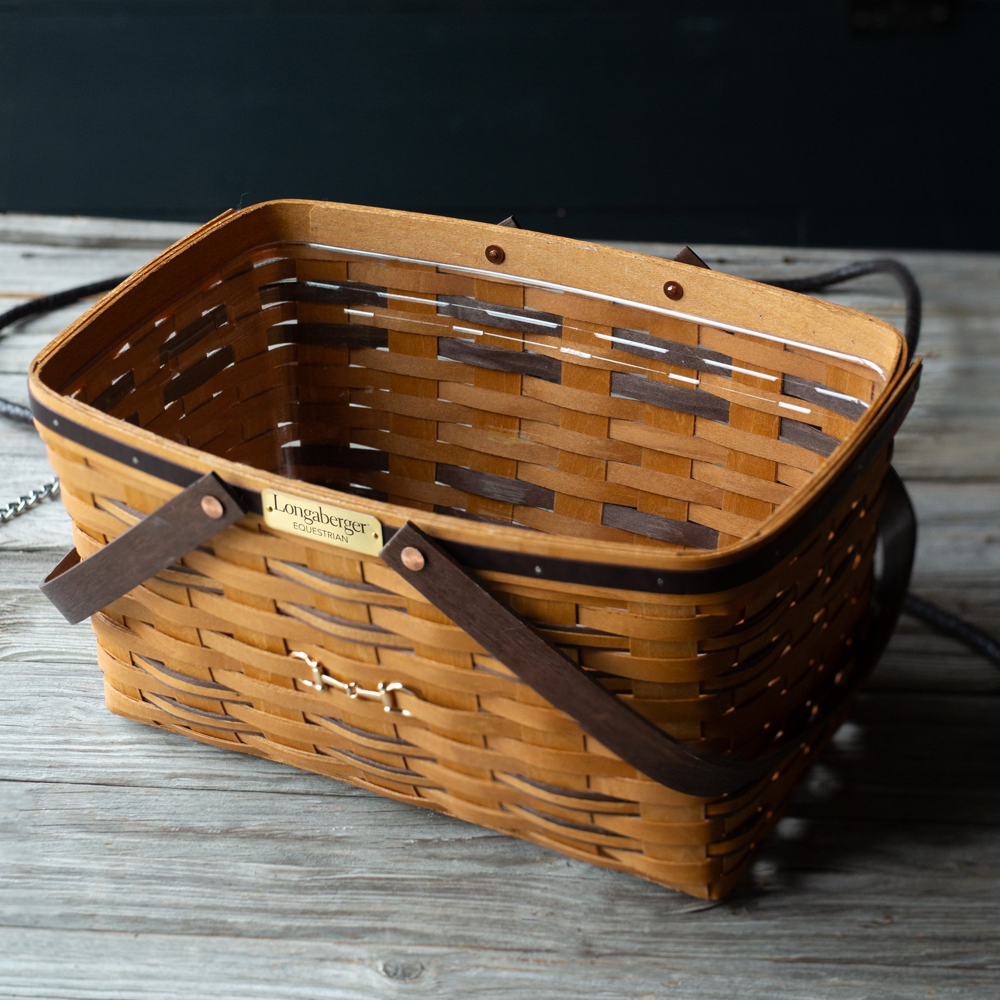 Collector's Equestrian Large Market Basket with Protector - Leather Trim - Image 7