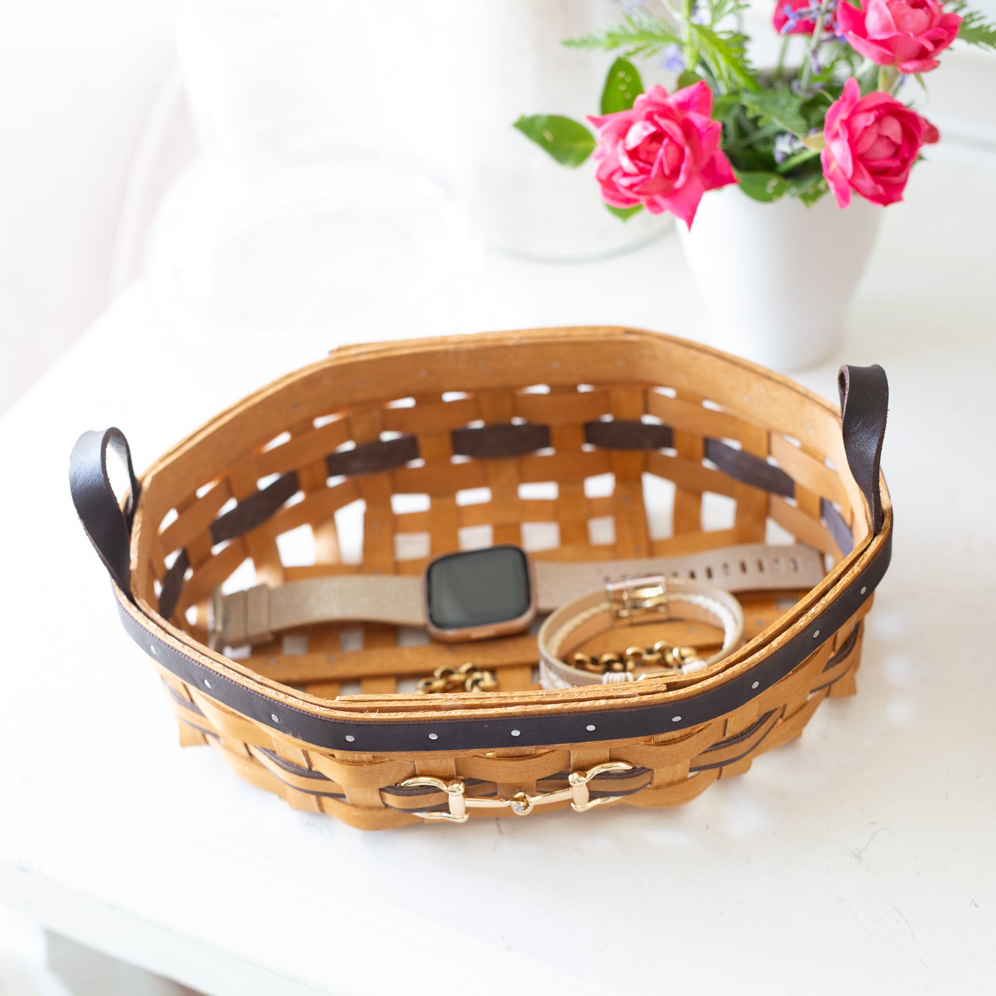 Equestrian Small Tray Basket with Protector - Leather Trim - Image 5
