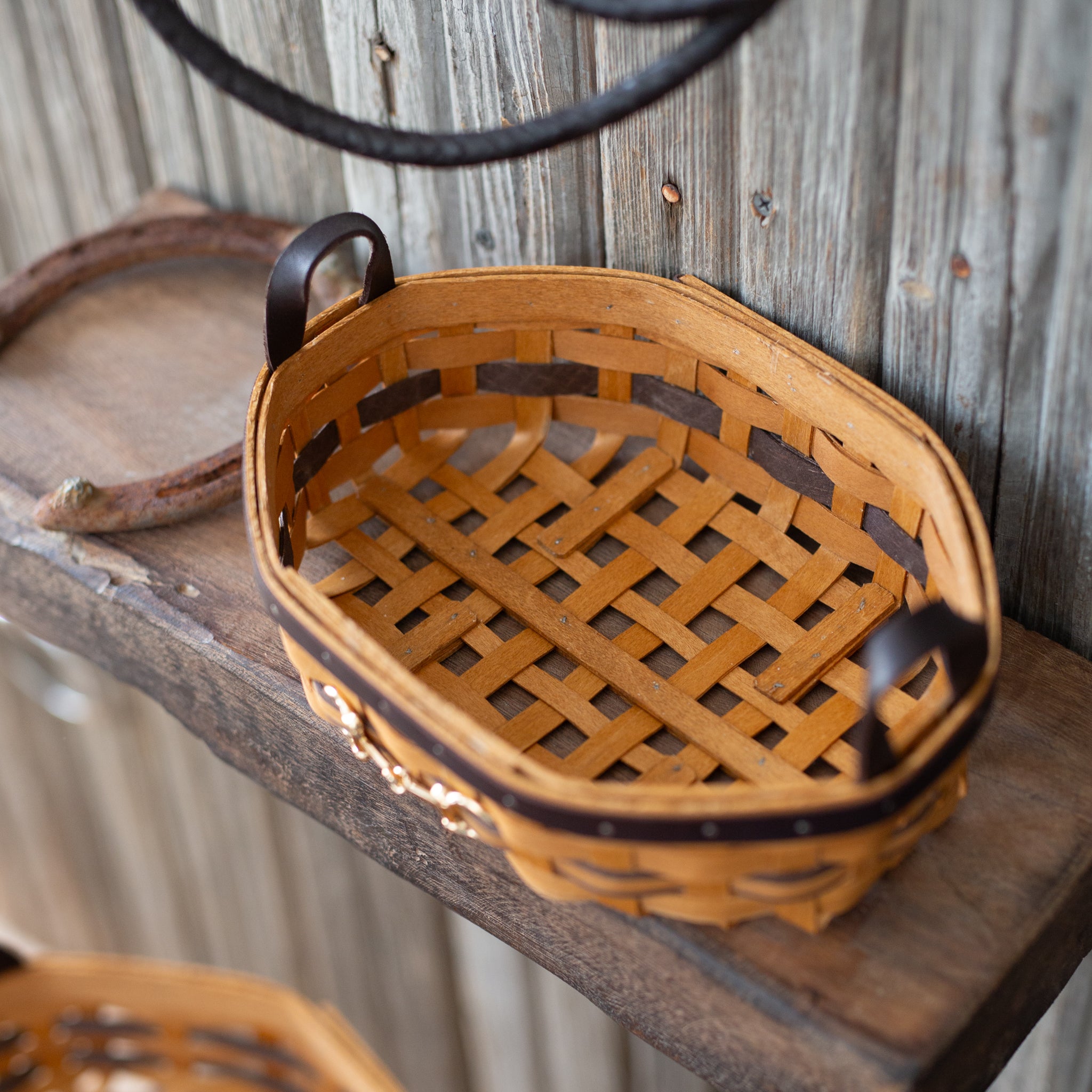 Equestrian Small Tray Basket with Protector - Leather Trim - Image 10
