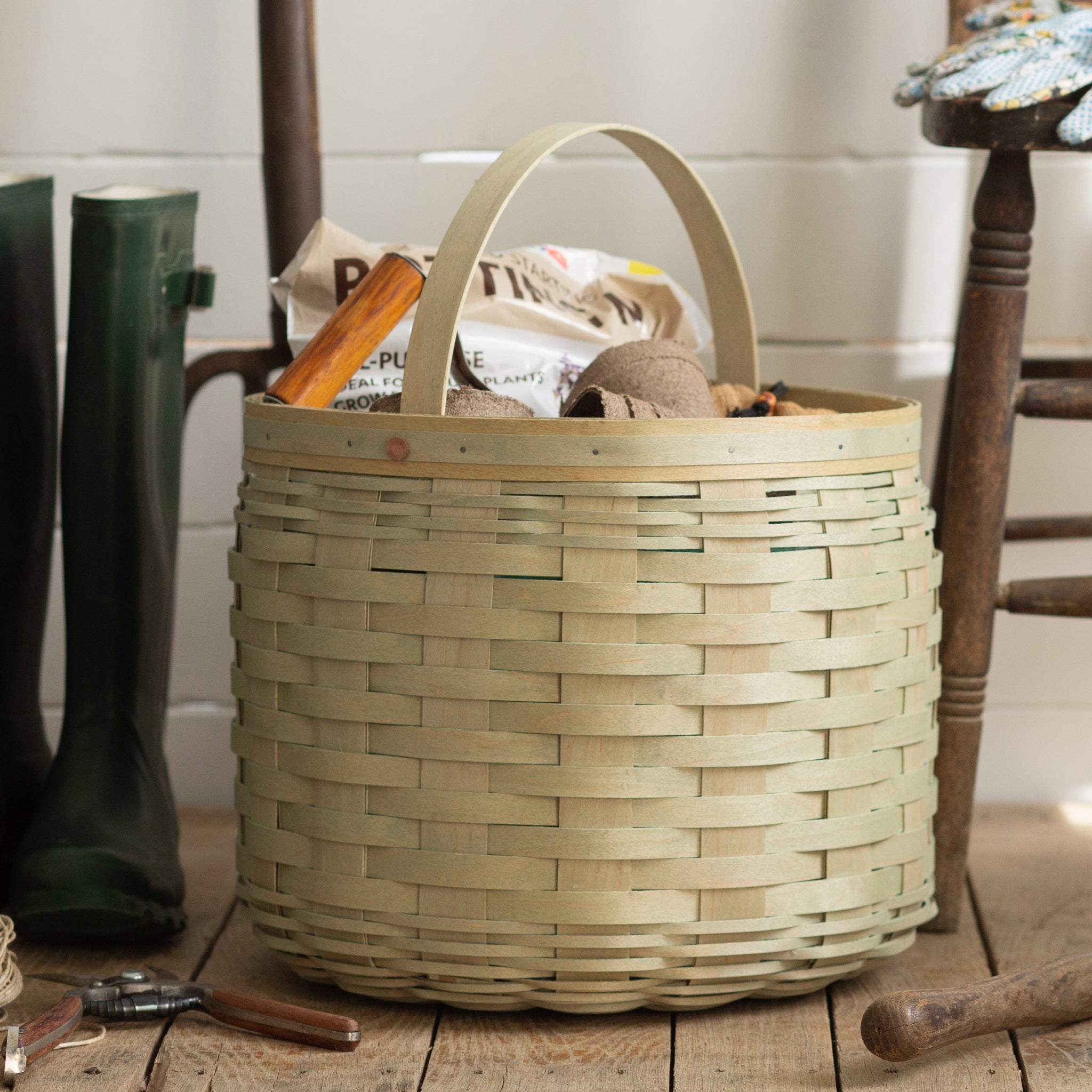 Round Storage Basket Set with Protector - Soft Green - Image 2