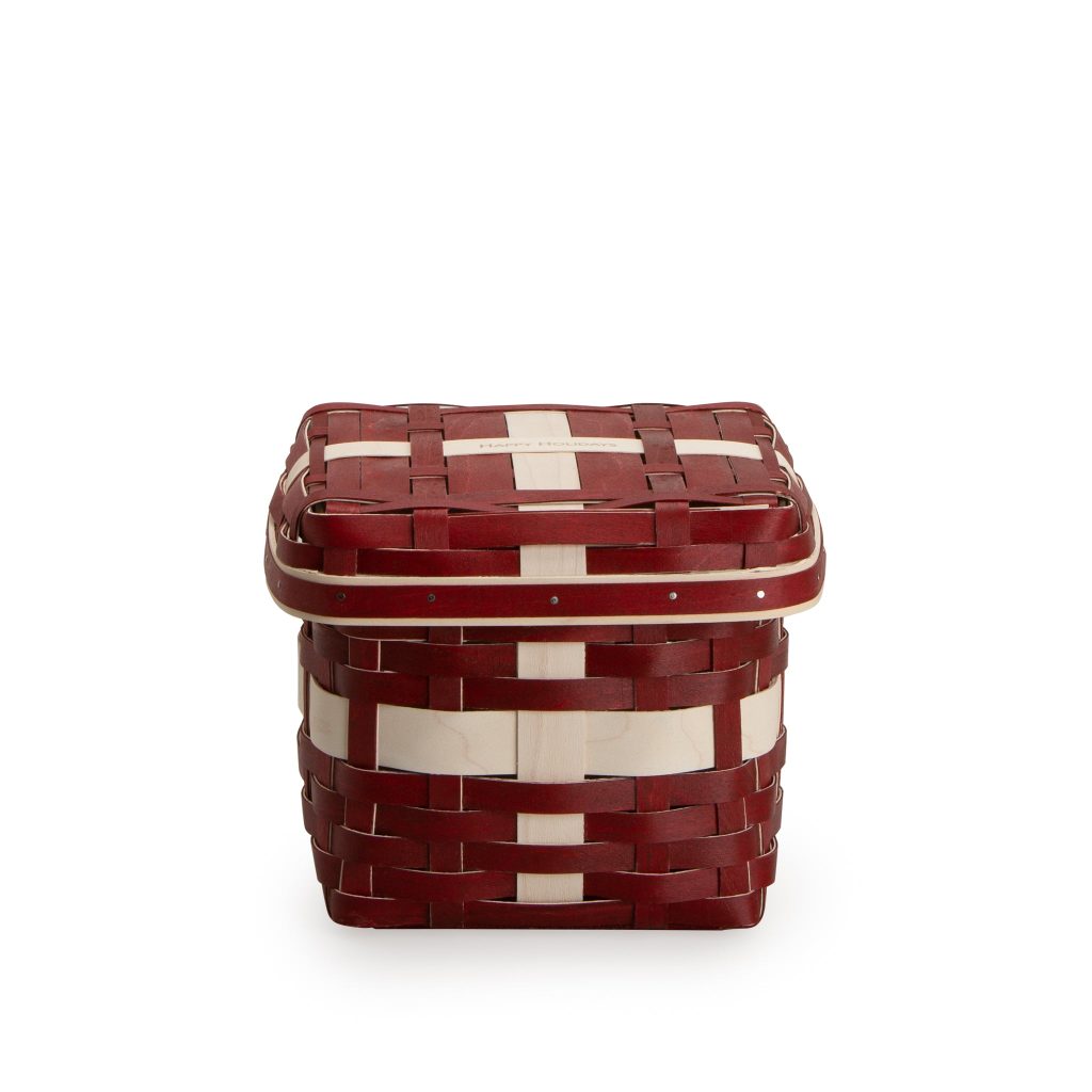 Small Holiday Present Basket with Protector and Lid - Bold Red and White