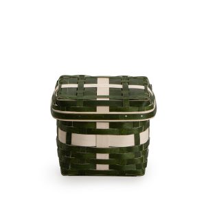 Small Holiday Present Basket with Protector and Lid - Green and White
